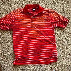 FootJoy FJ Red Navy Striped Golf Polo Shirt 88% Polyester 12% Spandex